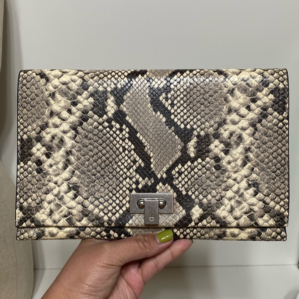 Tory Burch Carmen Embossed Clutch in Natural Snake